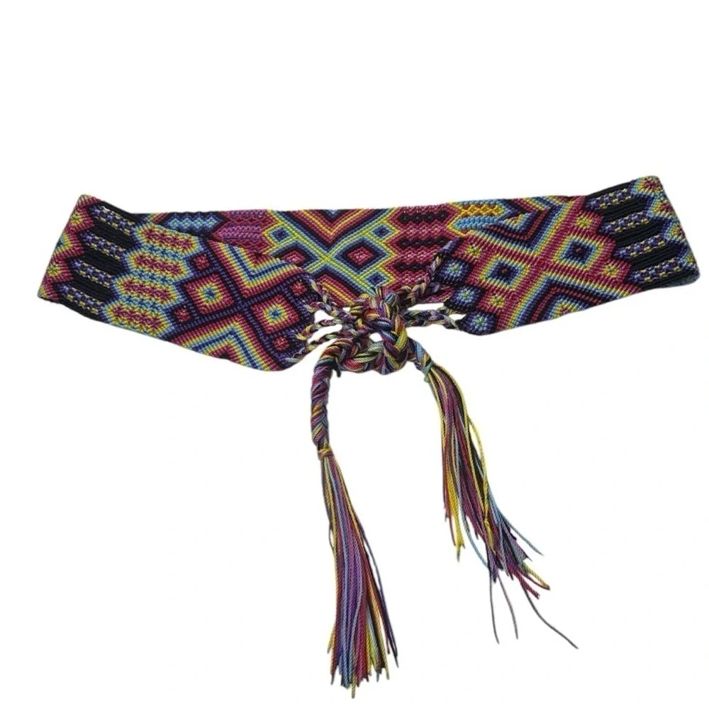 FTWWL Bright Multicolor Cotton Fringe Woven Belt